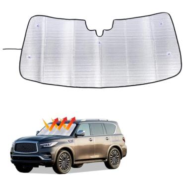 Imagem de Para-sol dobrável compatível com Infiniti 2007-2013 G25/G35/G37, 2013-2022 Q50, 2007-2026 QX80, para-sol de para-brisa de ajuste personalizado (material isolante de folha de bolha dupla) (2007-2026+