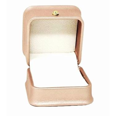 Imagem de Caixa de anel de joias de couro PU rosa dourado com interior de camurça. Caixa de presente de joias finas e exibição de loja de varejo. Vem com uma caixa de papelão branca externa protetora, tamanho