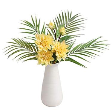 Imagem de DCYEQRQ Conjunto de flores artificiais em vaso de flores artificiais, flores de rosa, vaso de plantas artificiais, decoração de casamento, flores decorativas para mesa, arranjos de flores artificiais