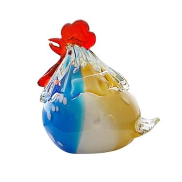 Imagem de SJHDUNBW Enfeites de arte de galinha esmaltados fofos de vidro, escultura de frango, decoração de quarto, ornamentos de vitrais, presente de inauguração de casa