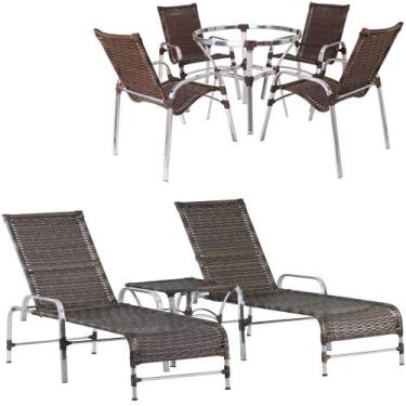 Imagem de Kit 4 Cadeiras Emily e Mesa Ascoli Adaptada 2 Espreguiçadeiras Catar e