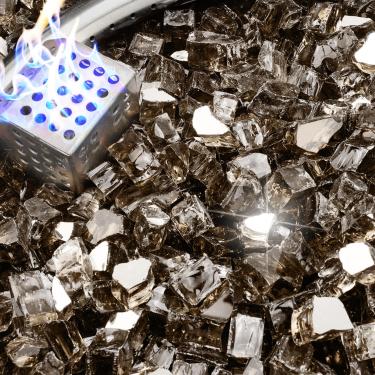 Imagem de NUPICK Vidro de fogo de 4,5 kg, vidro refletivo de 1/2 polegada, pedra de vidro de fogueira temperado para propano ou gás natural, pedras de vidro para mesa de fogueira, vidro de lareira para