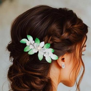 Imagem de Brishow Grampo de cabelo de noiva de folha verde para casamento e flor de prata festival de barratte para o dia de São Patrício acessórios de cabelo para mulheres e meninas