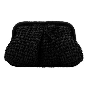 Imagem de AWUXINE Bolsa clutch de palha para mulheres, bolsa de ombro transversal, bolsa de ombro de verão, praia, bolsa de mão de tecido, Preto