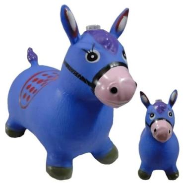 Imagem de Cavalinho Pula Pula Infantil Efeitos Sonoros Emite Luz Brinquedo Upa Upa Inflável para Crianças Resistente (Azul, Padrão)