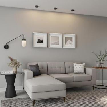 Imagem de Sofá 3 Lugares Happy com Chaise Esquerdo Pé Palito Linho Cotton Cru - 