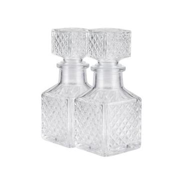 Imagem de 2 Garrafas Licoreira Vidro 50ml Tampa Hermética Transparente - New Goo