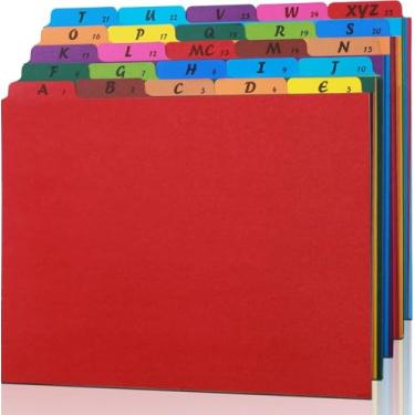 Imagem de 1 conjunto com 25 divisórias de arquivo do alfabeto A-Z guia superior guia de arquivo tamanho carta 1/5 aba cortada Manila organizador de arquivos alfabético divisórias de armário de arquivos para