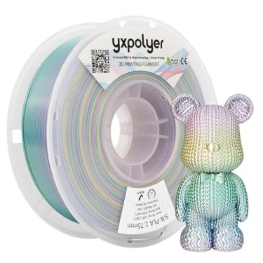Imagem de YXPOLYER Filamento PLA Filament Premium 4 cores de seda PLA 3D filamento 1,75 mm 1kg, multicolorido, mini arco-íris, roxo, verde, azul celeste e azul