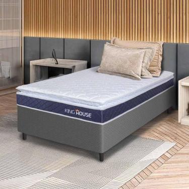 Imagem de Conjunto Box Cinza Durban Azul Espuma D28 Solteiro 88x188x57 - King House