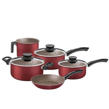 Imagem de Conjunto De Panelas Tramontina Paris Texture Com Revestimento Antiaderente Starflon Max 5 Peças Vermelho