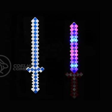 Imagem de Kit Brinquedo Espada Pixel Minecraft 58cm C/Som Luz+3 Pilhas
