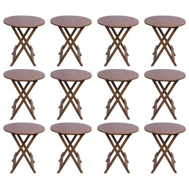 Imagem de Kit 12 Mesas Redondas Dobráveis Em Madeira Maciça 70X70 Imbuia Ideal Para Bares E Restaurantes