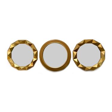 Imagem de Kit 03 Espelhos Decorativo Moldura Redonda Dourado - D'rossi