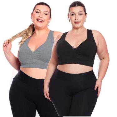 Imagem de Kit 2 Top Plus Size Fitness Feminino Sem Bojo Academia Decote - Brás e