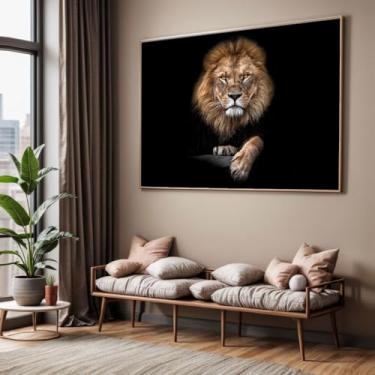 Imagem de Quadro com Moldura Sala Quarto Leão Luxo Decorativo Horizontal Grande Hall