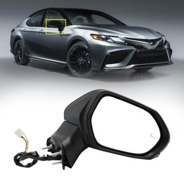 Imagem de Espelho de porta adequado para Toyota Camry 2018 2019 2020 2021 Espelho retrovisor traseiro preto aquecido manual dobrável com seta e detecção de ponto cego (lado direito do passageiro)