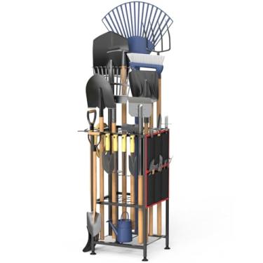 Imagem de Lovind Organizador de ferramentas de jardim, organizador de ferramentas de jardim de metal, comporta 50 ferramentas/ancinhos/vassouras, bolso lateral de jardim, rack de armazenamento de ferramentas de