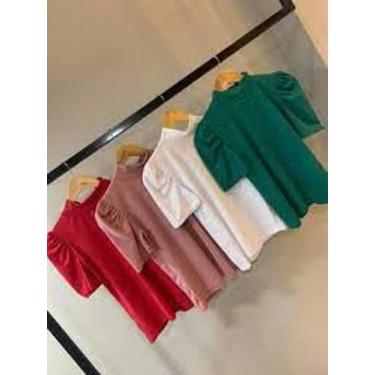 Imagem de Blusa feminina canelada gola alta manga curta bufante fashion - filo m