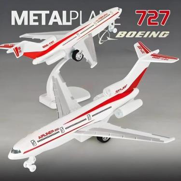 Imagem de Boeing 727 DC-10 22cm Avião De Brinquedo Em Liga Metálica 4 Luzes Músi