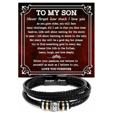 Imagem de Mapileng Pulseira To My Son From Mom And Dad com cartão de mensagem e caixa de presente, pulseira I Love You Forever, meninos adolescentes para aniversário, formatura, aniversário, presente de Natal