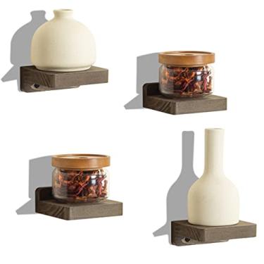 Imagem de Freezing point Pequena prateleira flutuante para parede conjunto de 4 mini prateleiras de parede de madeira natural de 10 cm para decoração de plantas colecionáveis montadas cozinha banheiro quarto canto armazenamento decorativo pequeno suporte café