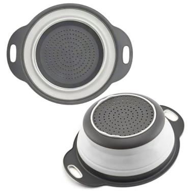 Imagem de Escorredor dobrável de silicone redondo branco – coadores de cozinha redondos de silicone com alças de plástico, pequeno coador de cozinha dobrável perfeito para drenar macarrão, legumes e frutas