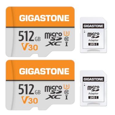 Imagem de [Gigastone] Pacote com 2 cartões Micro SD de 512 GB, cartão de memória MicroSDXC para smartphone, câmera, gravação de vídeo 4K, UHS-I A1 Classe 10, até 100 MB/s, com adaptador MicroSD para SD