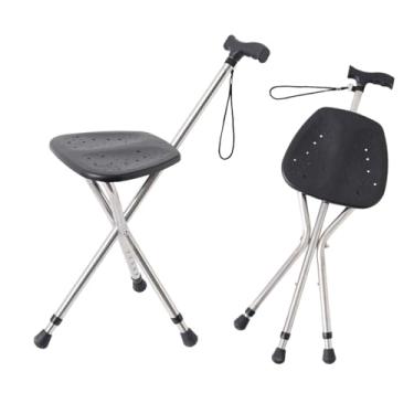 Imagem de King Mills Bengala Com Assento - Cadeira Dobrável Portátil De Liga, Bengala Com Altura Ajustável Com Assento Para Idosos, Bengala Com Assento Para Equilíbrio E Suporte, Com Capacidade Para 220 Libra