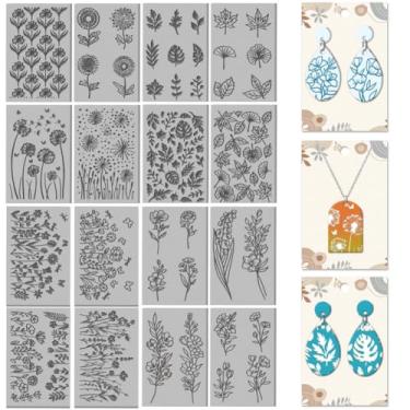 Imagem de CHGCRAFT 16 folhas de plantas e flores, textura de argila, padrão de dente-de-leão, folhas de textura de argila de polímero, ferramentas DIY para brincos de cerâmica, máquinas de gravação de carimbos