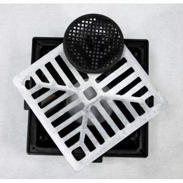 Imagem de Grelha Pluvial 20X20 Concova Aluminio com Coletora Saída Baixa e Tela 