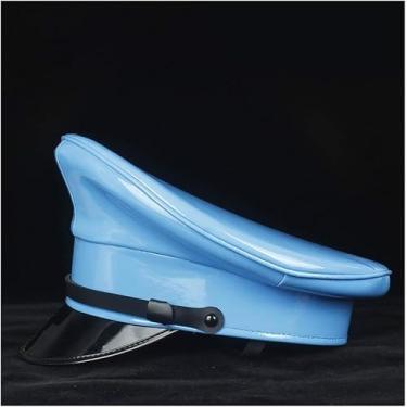 Imagem de Chapéu De Feltro Elegt Chapéu Militar De Couro Unissex Para Mulheres Homens Germy Officer Visor Exército Chapéu Cortical Polícia Cap Cosplay Halloween Chapéu Fay Dress U, Blue, 7.25