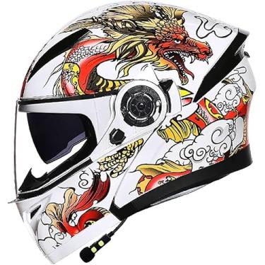 Imagem de Capacete Flip Up Front Bluetooth Capacete De Motocicleta Capacete Ti-collision Certificado Dot/Ece Com Viseira Solar Dupla D Fones De Ouvido Com Alto-falante Duplo Para Hom, H, XL（59~60cm）