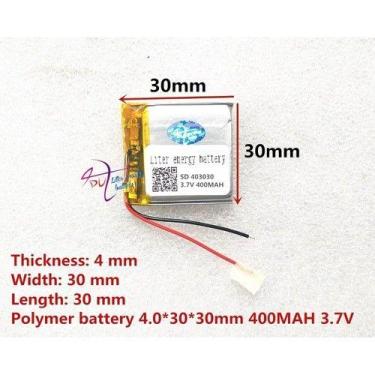 Imagem de Bateria 3,7v 400 Mah Com 2 Fios Mp3 Rastreador 4mmx30mmx30mm - bgb