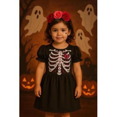 Imagem de Vestido Infantil Caveira Mexicana para Halloween - BRAVO FANTASIAS, 10