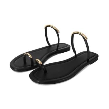 Imagem de SOVANYOU Sandálias femininas de dedo do pé sem fecho, sandálias de verão abertas para praia casual e roupas elegantes, Preto, 35