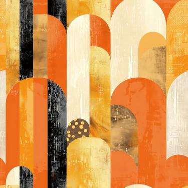 Imagem de Stickyart Papel de parede abstrato arco descascar e colar papel de parede laranja amarelo meados do século para paredes autoadesivo removível arco geométrico vibrante papel de parede moderno para