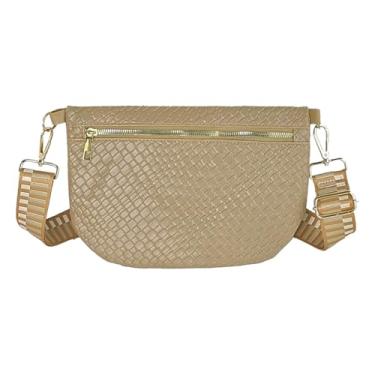 Imagem de Huwzder Bolsa de couro transversal de tecido, bolsa de ombro para o peito, pochete para mulheres, Caqui, Bolsa tiracolo para guitarra Starp