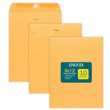 Imagem de EnDoc Envelopes com fecho de 23 x 30 cm - Pacote com 10 - Envelopes Catálogos Kraft Marrom com Fecho e Vedação Gomada – Envelopes de Papel Pesados de 12,7 kg para casa, escritório, negócios, jurídico
