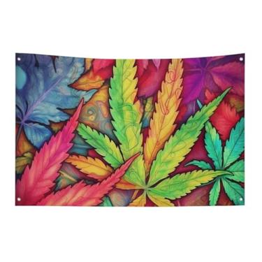 Imagem de Bandeira de arte de erva daninha multicolorida 89 x 149 cm, sem desbotamento, bandeira de boas-vindas, jardim, quintal, bandeira, decoração de casa, decoração de casa