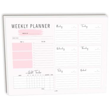 Imagem de mudrit Bloco de notas Weekly Planner rasgue folhas semanais de papel A4 de espessura premium, lista de tarefas semanais, lista de tarefas diárias, rastreador de hábitos, acadêmico 21 x 28 cm