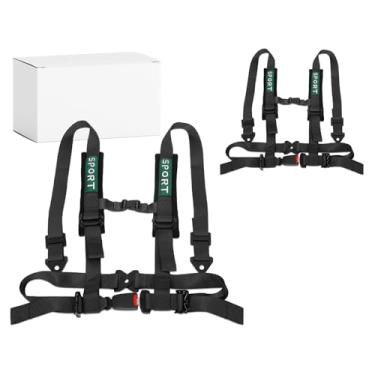 Imagem de DING.PAI 2 peças de cinto de segurança de 4 pontos com enchimento fivela resistente atualizado tiras pretas de 5 cm arnês UTV 4 pontos universal ajustável para adultos fácil instalação