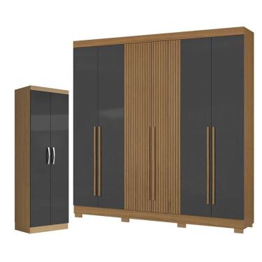 Imagem de Guarda Roupa Casal 2030230 E Armário Multiuso New 2000192 Atacama Grafite - Aramóveis