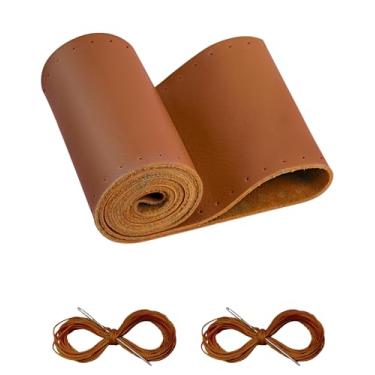 Imagem de Belinous Capa de volante de couro com cadarço, costura no envoltório, ajuste universal 33-50,8 cm carro caminhão SUV embarcação, uma peça inteira de couro bovino, ponto DIY com linha de agulha