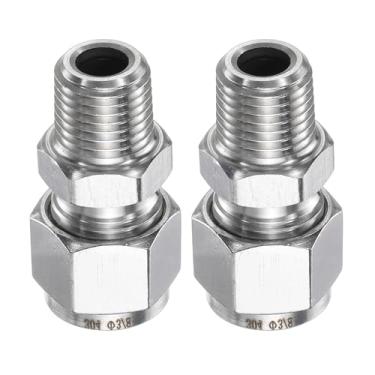 Imagem de HARFINGTON 2 peças de encaixe de compressão tubo de 3/20.3 cm OD x 1/10.2 cm NPT rosca macho aço inoxidável adaptador de acoplador reto tubo de compressão conector de encaixe de tubo para óleo gás