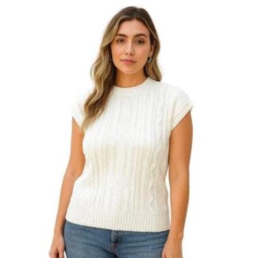 Imagem de Blusa FMF Feminina Tricô Manga Curta Canelada Trama Trançada-Feminino