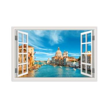 Imagem de Impressões Janela Falsas-Cidade aquática Veneza-Paisagem Urbana Pinturas em Tela-Quadro para Decoração Sala de Estar 40x65cm Sem Moldura