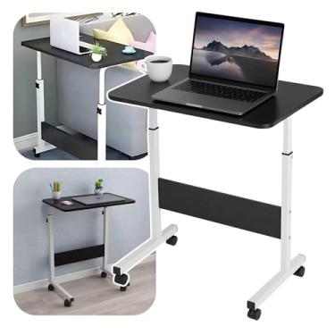 Imagem de Mesa Suporte Notebook Altura Ajustável Com Rodinhas Escrivaninha Ergonômico Móvel Preta Cama Sofá