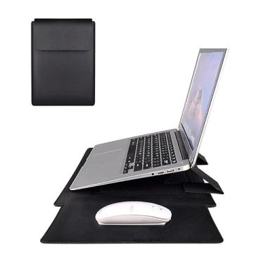 Imagem de Capa Para Notebook Stand Macia De Couro PU Macbook Air Pro 13,3 e 15-16,2 Polegadas Bolsa (Preto, 13,3'')