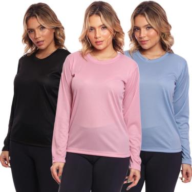 Imagem de Kit 3 Camisa Feminina Camiseta Térmica Proteção Solar Uv .-Feminino